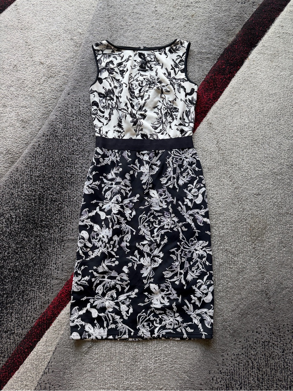 Tadashi Shoji Black White Embroidered Formal Sheath Dress
